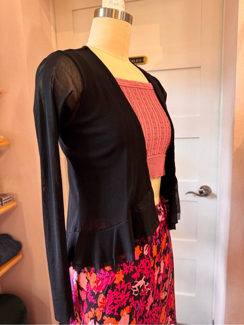 Formal Weston Y2K style mesh black ruffle dress cardigan size xs